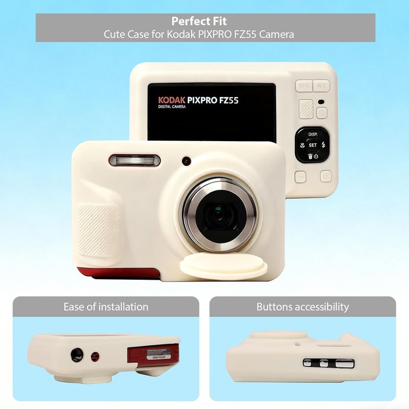 Frevyve Case for Kodak PIXPRO FZ55 Digital Camera Accessories, Soft Silicone Protective Case, Slim Fit Sleeve with Removable Lens Cover and Screen Protector, Lightweight, Anti-Scratch (Beige) - Image 4